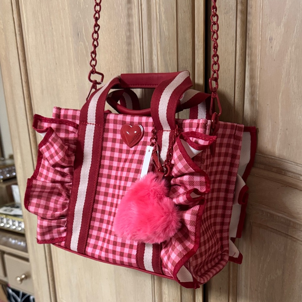 NEW Betsey Johnson Red and Pink Checkered Crossbody Bag